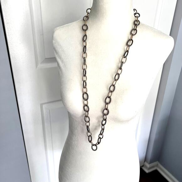 Gold and silver tone textured long sophisticated chain link adjustable necklace - Picture 1 of 6